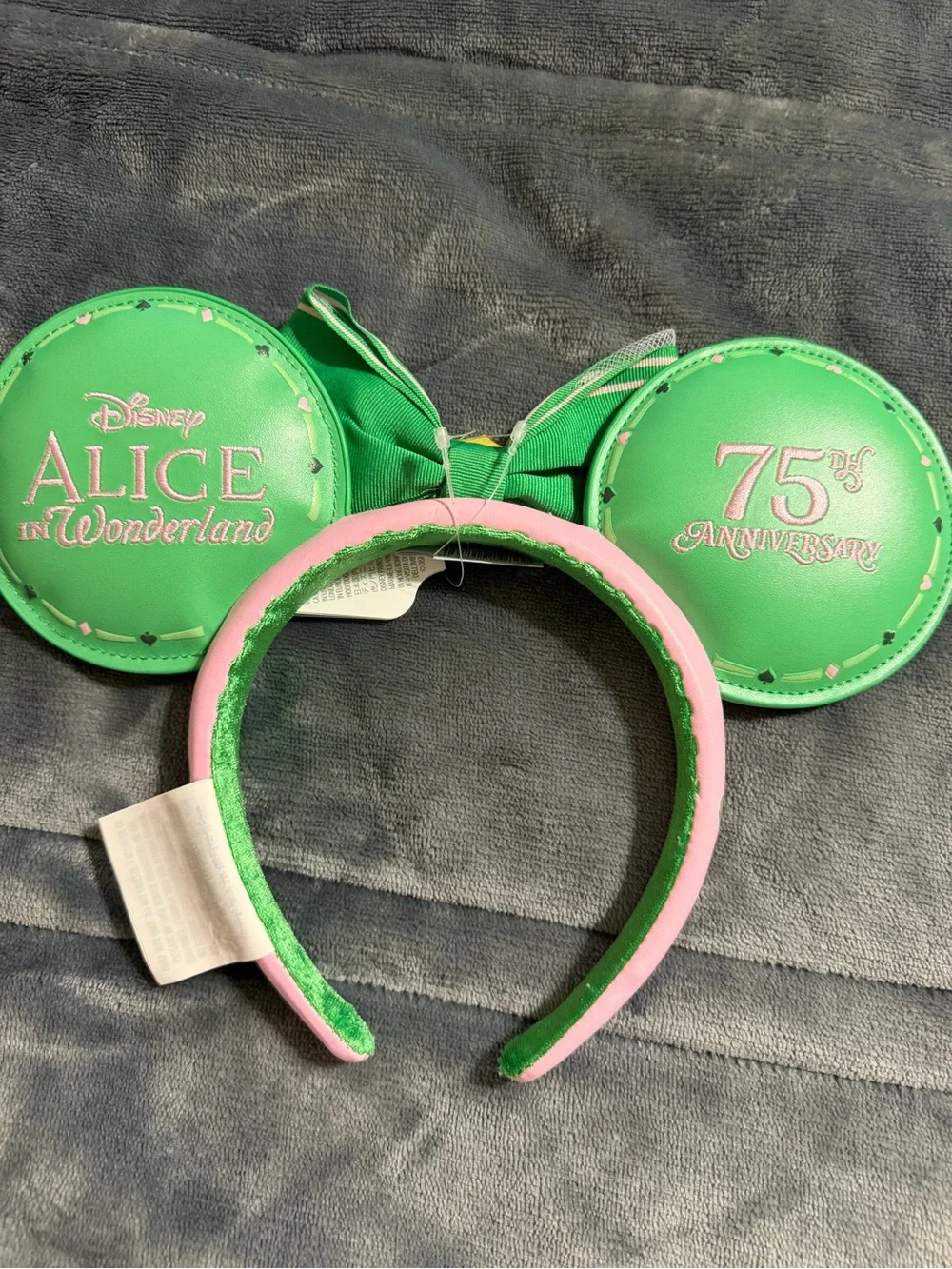 D23 Disney 75th anniversary Alice in Wonderland Green & Pink mickey Ear Headband